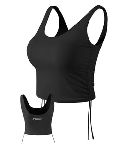 Runbusy Women's Padded Sports Bra - Gym Top with Drawstring Sides and U-Back - Yoga Workout Sports Casual Crop Top